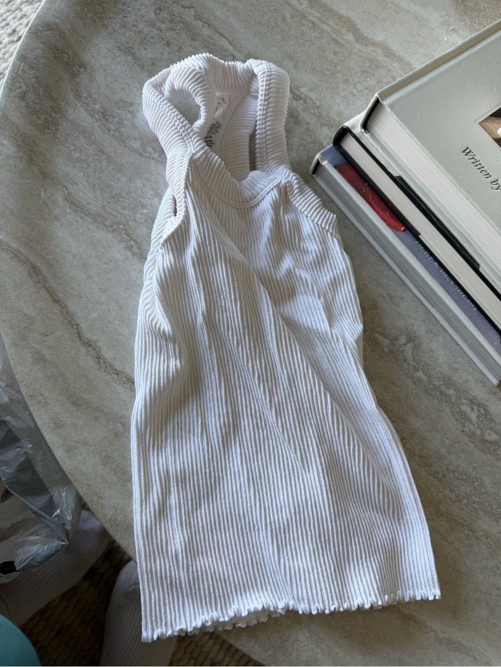Free People White Ribbed Tank Top